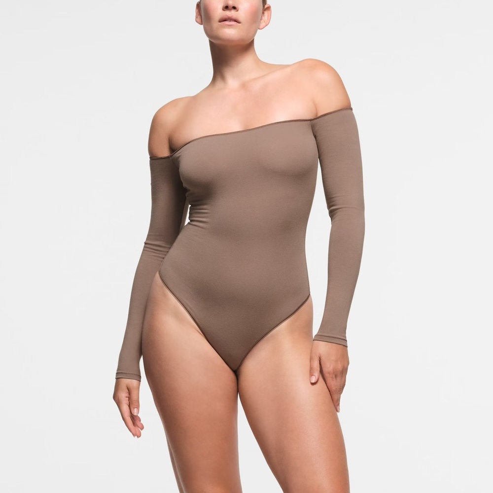 Off-Shoulder Tan Bodysuit